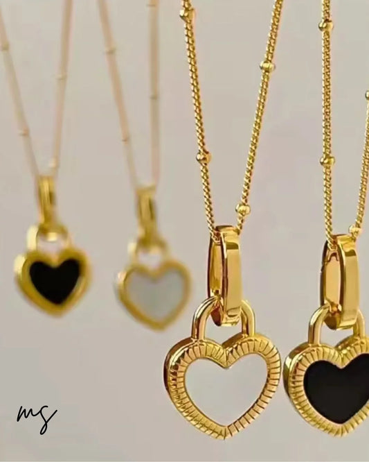 White Black Heart Necklaces